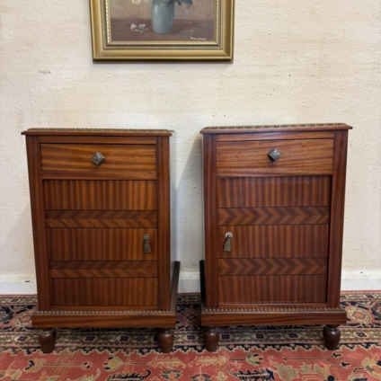 PAIR OF ANTIQUE FRENCH MAHOGANY ART DECO BEDSIDE CABINETS CIRCA 1920