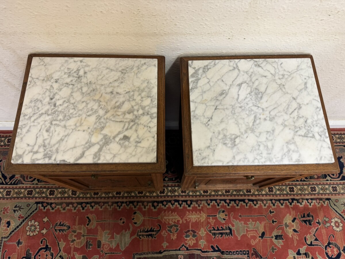 PAIR OF FRENCH OAK ART DECO MARBLE TOP BEDSIDE CABINETS CIRCA 1920 - Image 6