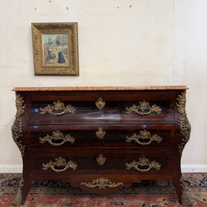 FRENCH EMPIRE MAHOGANY MARBLE TOP COMMODE/CHEST CIRCA 1950