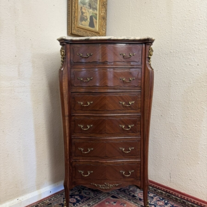 QUALITY FRENCH MAHOGANY MARBLE TOP COMMODE/CHEST OF SIX DRAWERS CIRCA 1950
