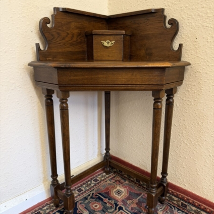 NEAT SIZE OAK CORNER STAND WITH DRAWERS CIRCA 1940