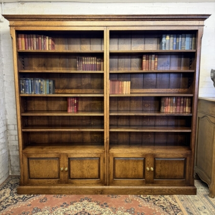 SUPERB LARGE OPEN BOOKCASE WITH CUPBOARD BELOW