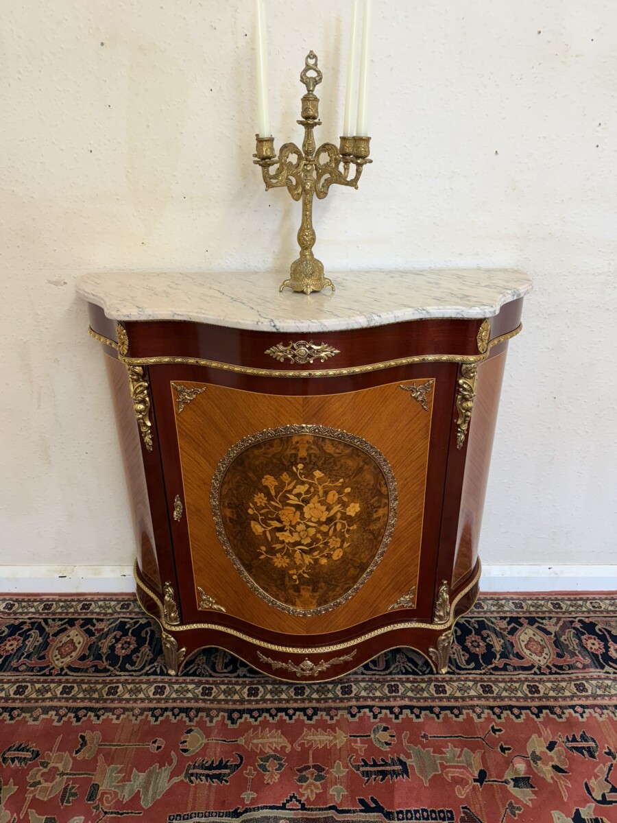 QUALITY FRENCH MARBLE TOP CURVED SIDE CABINET - Image 2