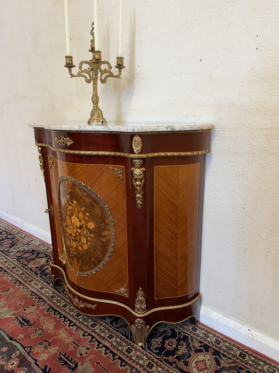 QUALITY FRENCH MARBLE TOP CURVED SIDE CABINET - Image 3