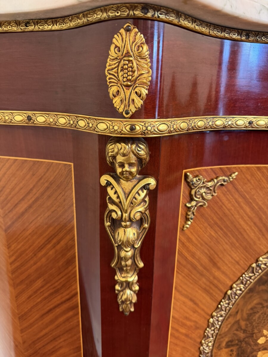 QUALITY FRENCH MARBLE TOP CURVED SIDE CABINET - Image 5