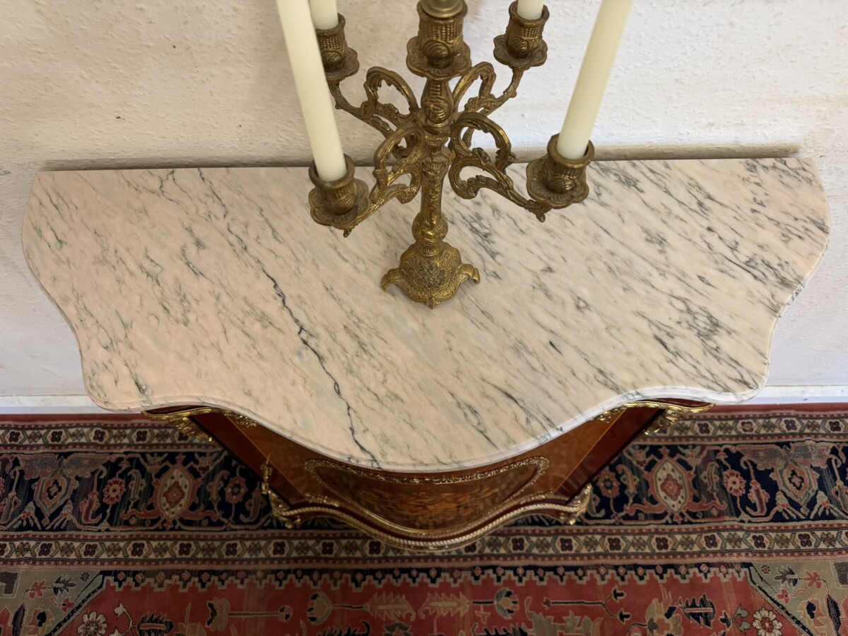 QUALITY FRENCH MARBLE TOP CURVED SIDE CABINET - Image 9