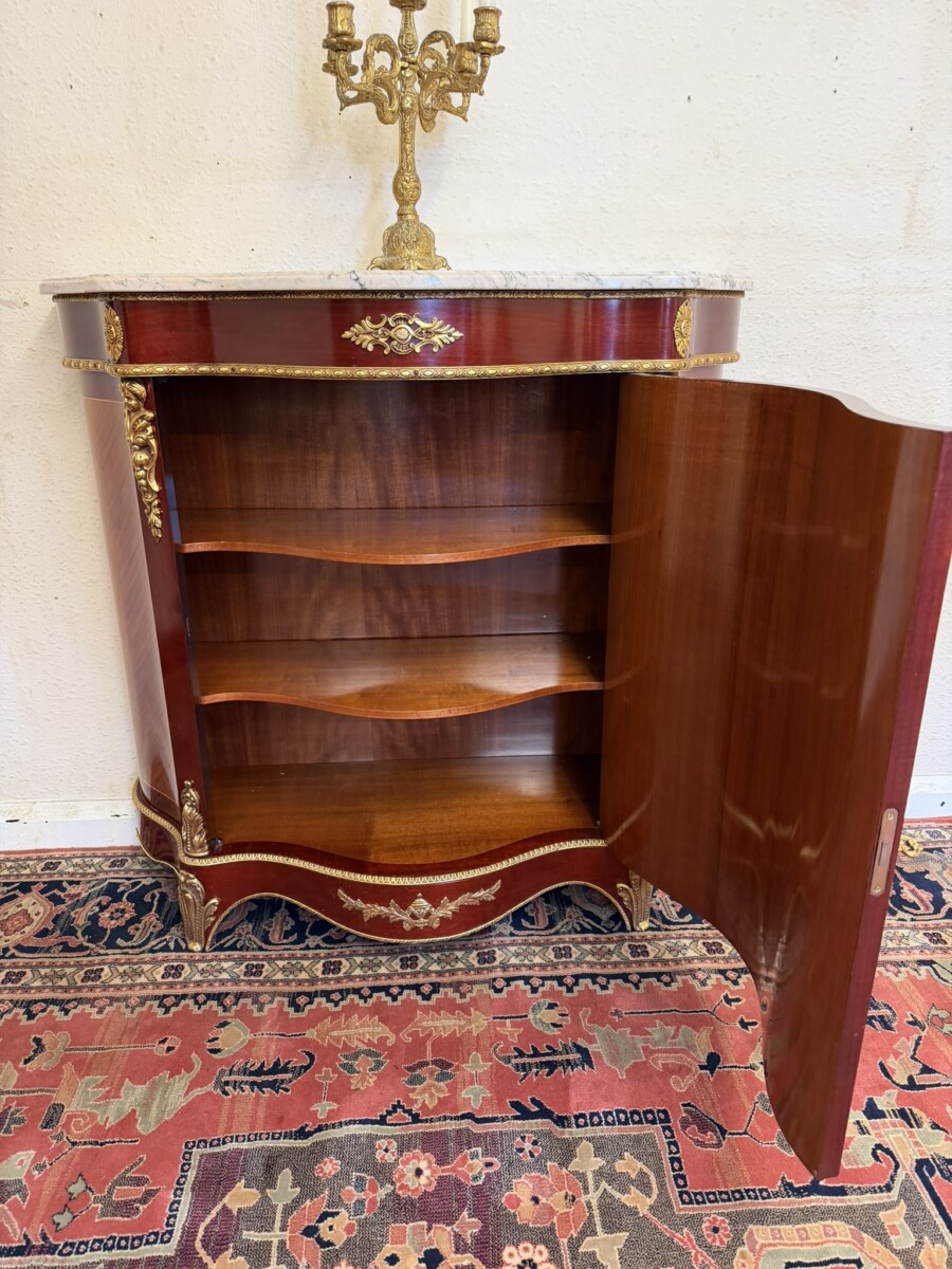 QUALITY FRENCH MARBLE TOP CURVED SIDE CABINET - Image 10