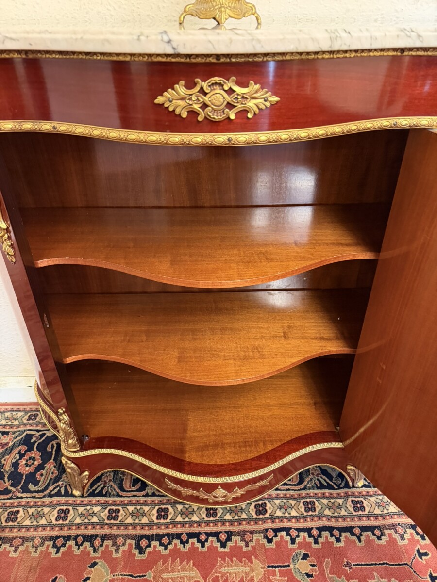 QUALITY FRENCH MARBLE TOP CURVED SIDE CABINET - Image 11
