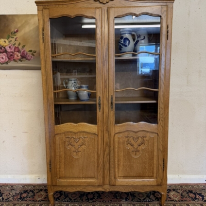 FRENCH CARVED OAK TWO DOOR BOOKCASE CIRCA 1950