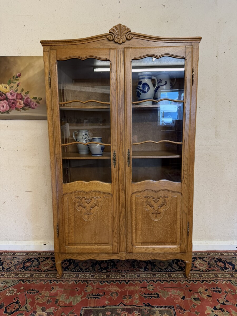FRENCH CARVED OAK TWO DOOR BOOKCASE CIRCA 1950