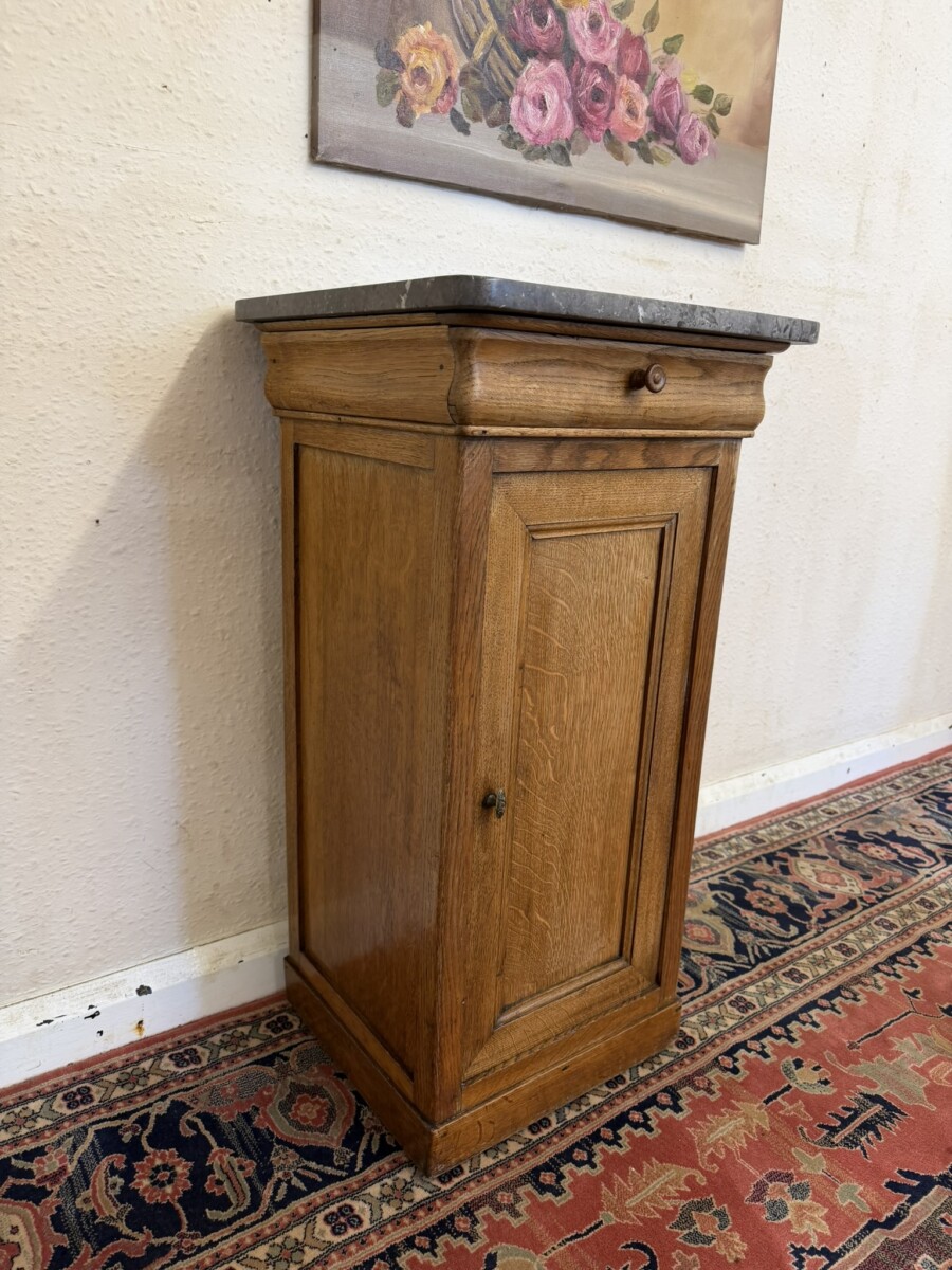 NEAT SIZED FRENCH OAK MARBLE TOP CUPBOARD CIRCA 1900 - Image 2
