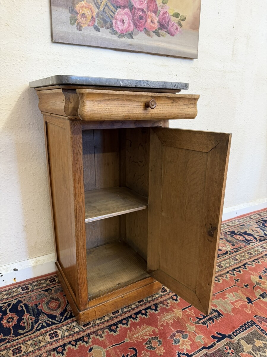 NEAT SIZED FRENCH OAK MARBLE TOP CUPBOARD CIRCA 1900 - Image 8