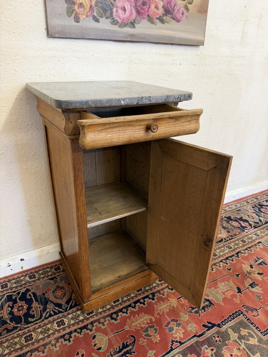 NEAT SIZED FRENCH OAK MARBLE TOP CUPBOARD CIRCA 1900 - Image 9
