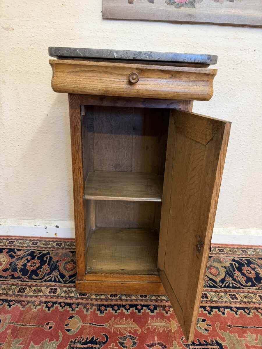 NEAT SIZED FRENCH OAK MARBLE TOP CUPBOARD CIRCA 1900 - Image 10