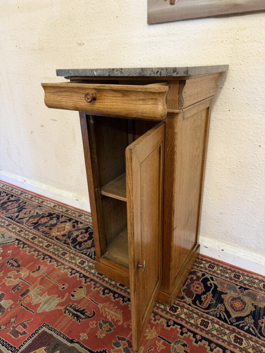 NEAT SIZED FRENCH OAK MARBLE TOP CUPBOARD CIRCA 1900 - Image 11
