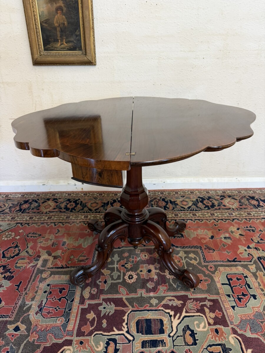 ANTIQUE ROSEWOOD FOLD OVER TEA TABLE CIRCA 1840 - Image 10