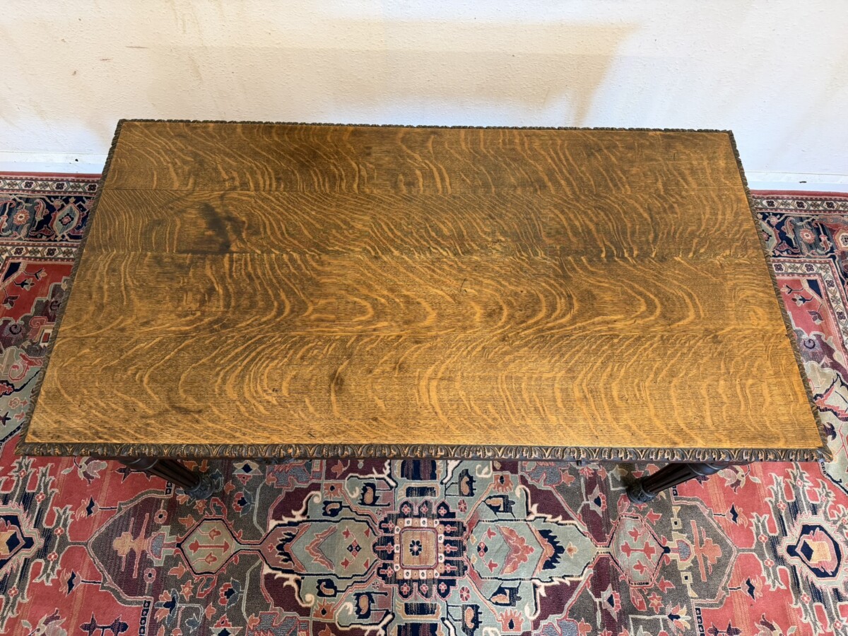 QUALITY ANTIQUE CARVED OAK WRITING TABLE BY JAS SHOOLBRED & CO CIRCA CIRCA 1890 - Image 2