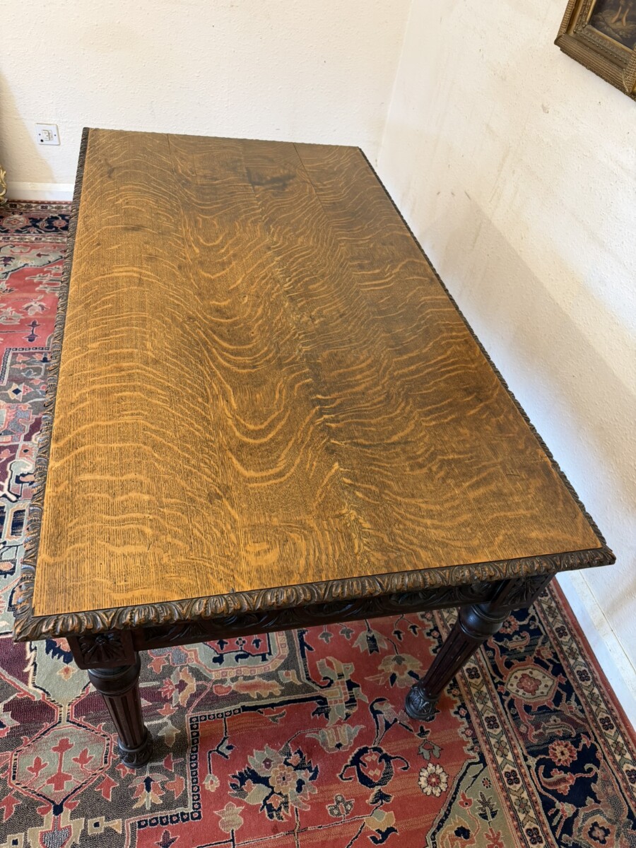 QUALITY ANTIQUE CARVED OAK WRITING TABLE BY JAS SHOOLBRED & CO CIRCA CIRCA 1890 - Image 7