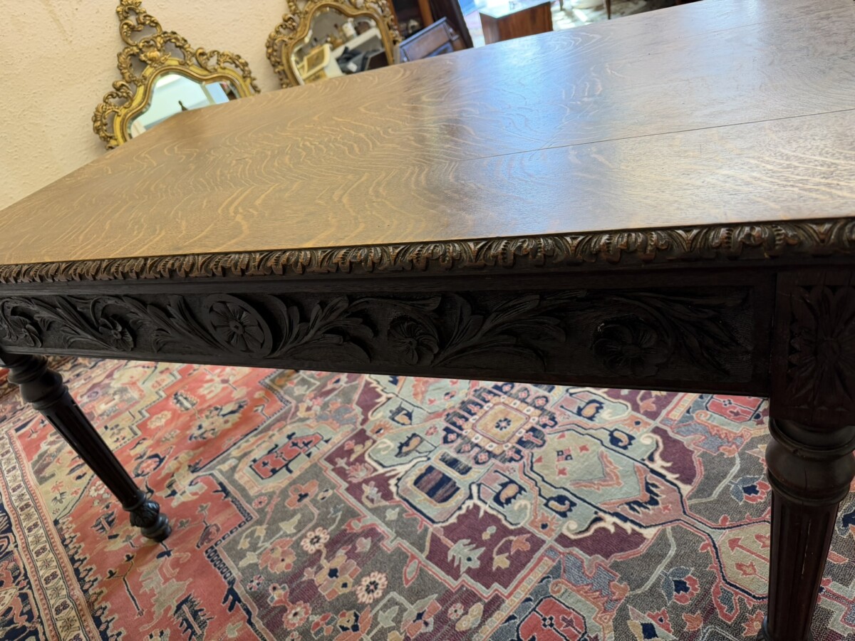 QUALITY ANTIQUE CARVED OAK WRITING TABLE BY JAS SHOOLBRED & CO CIRCA CIRCA 1890 - Image 8