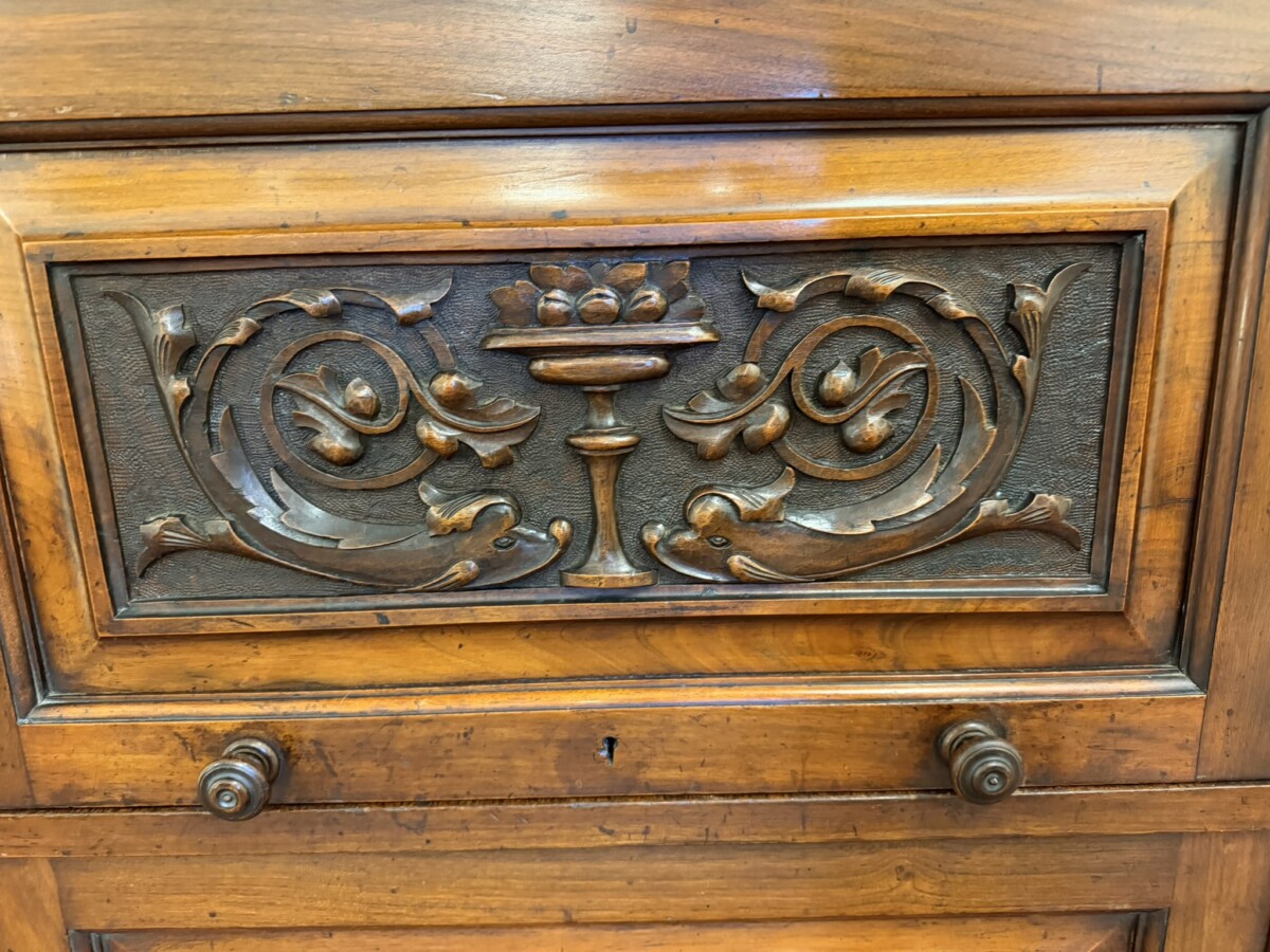 ANTIQUE CARVED WALNUT THREE DOOR BARRISTERS CABINET CIRCA 1910 - Image 6
