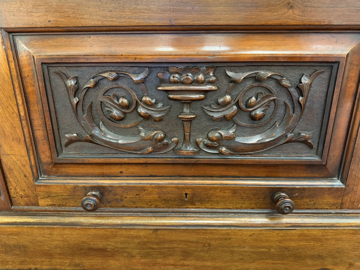 ANTIQUE CARVED WALNUT THREE DOOR BARRISTERS CABINET CIRCA 1910 - Image 7