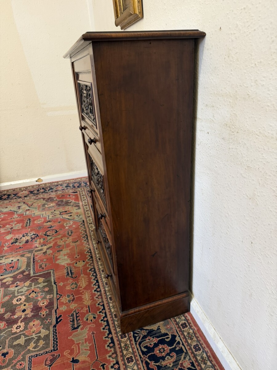ANTIQUE CARVED WALNUT THREE DOOR BARRISTERS CABINET CIRCA 1910 - Image 8