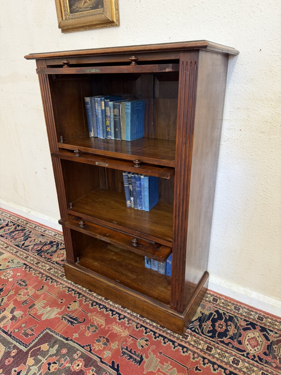 ANTIQUE CARVED WALNUT THREE DOOR BARRISTERS CABINET CIRCA 1910 - Image 11