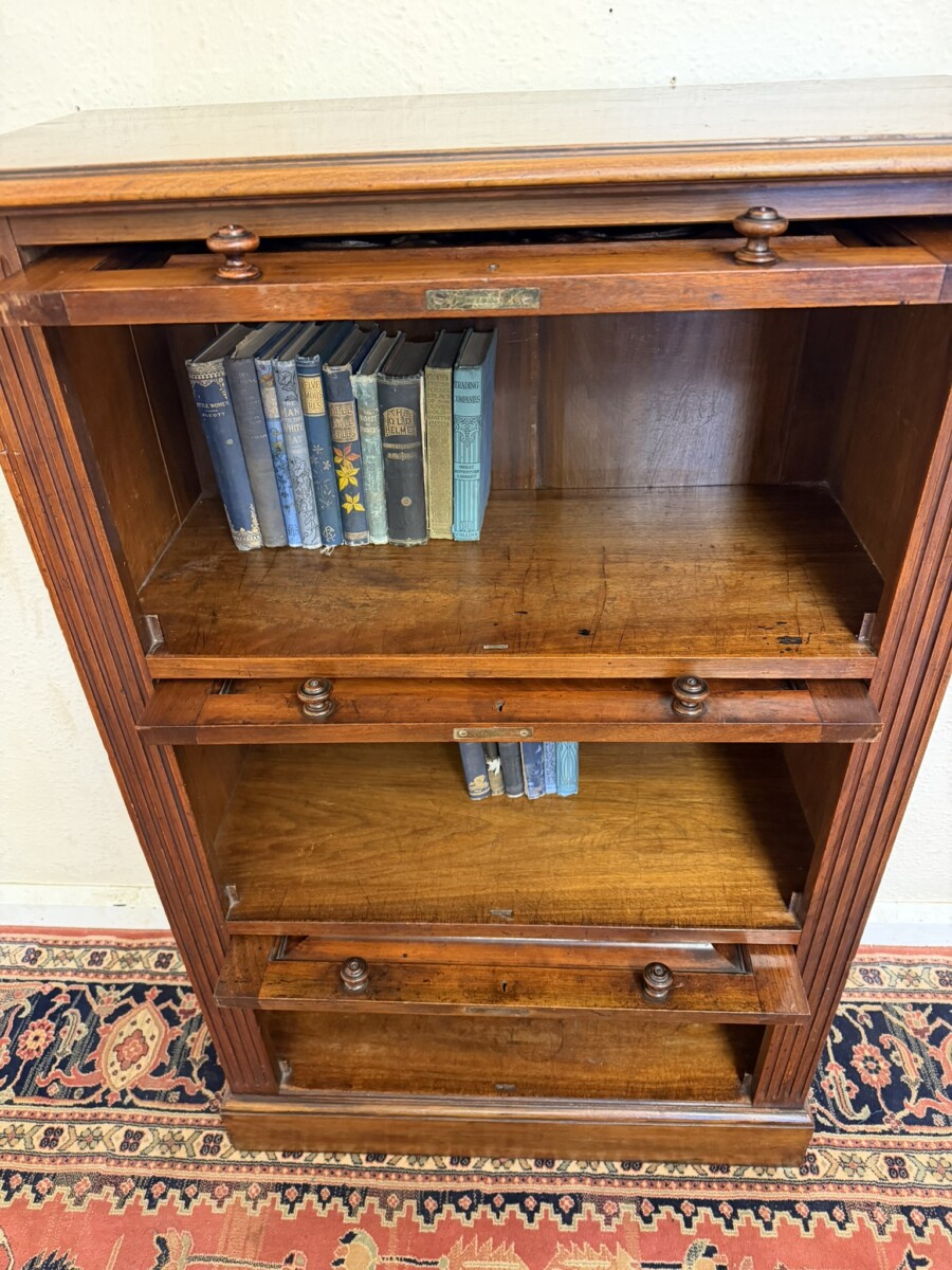 ANTIQUE CARVED WALNUT THREE DOOR BARRISTERS CABINET CIRCA 1910 - Image 12