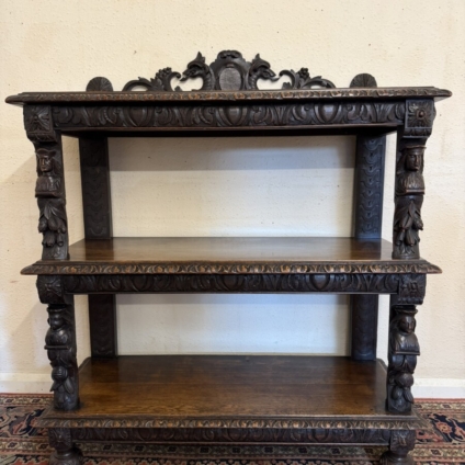 QUALITY ANTIQUE CARVED OAK THREE TIER SERVER BUFFET CIRCA 1890