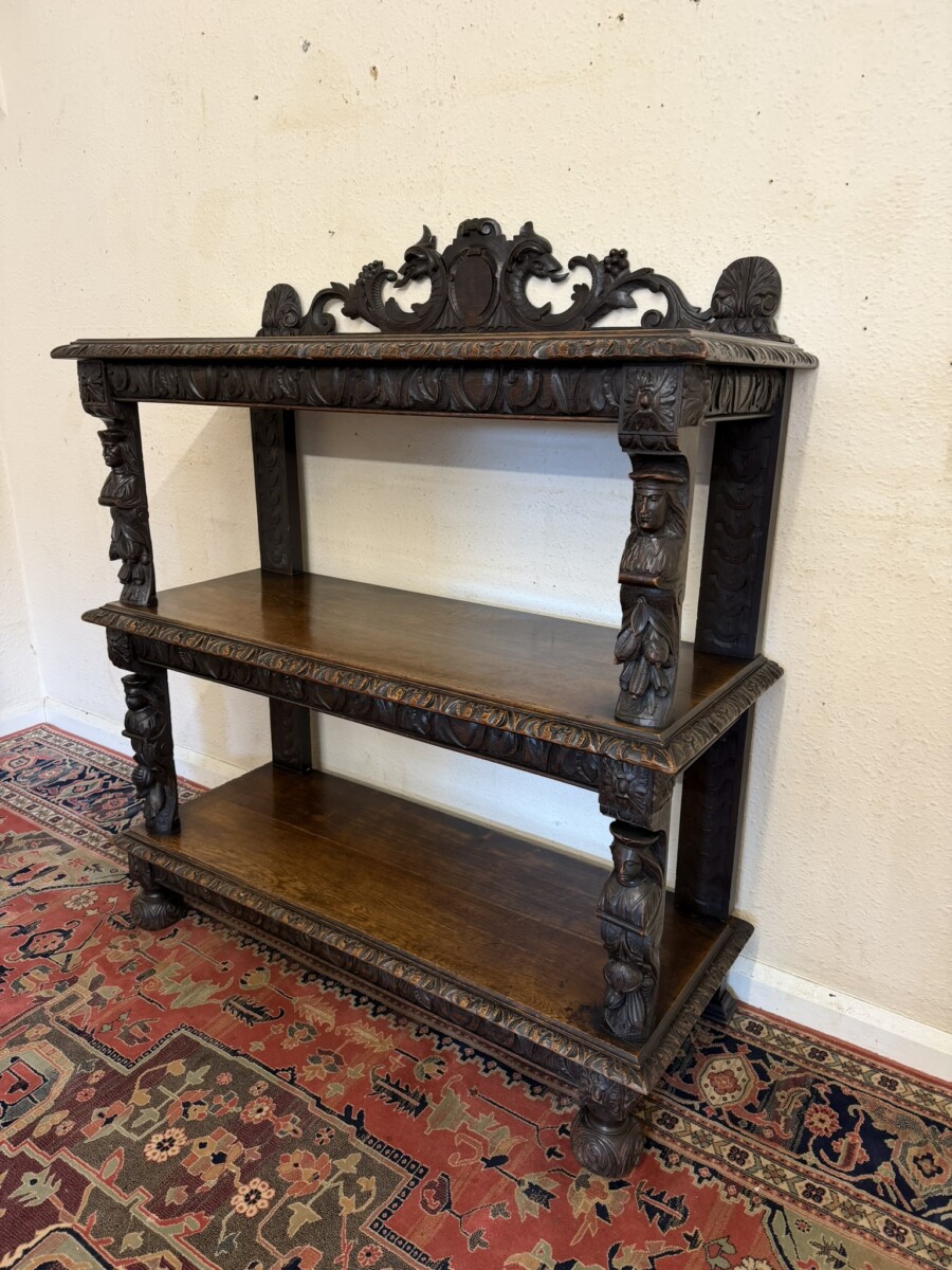 QUALITY ANTIQUE CARVED OAK THREE TIER SERVER BUFFET CIRCA 1890 - Image 2