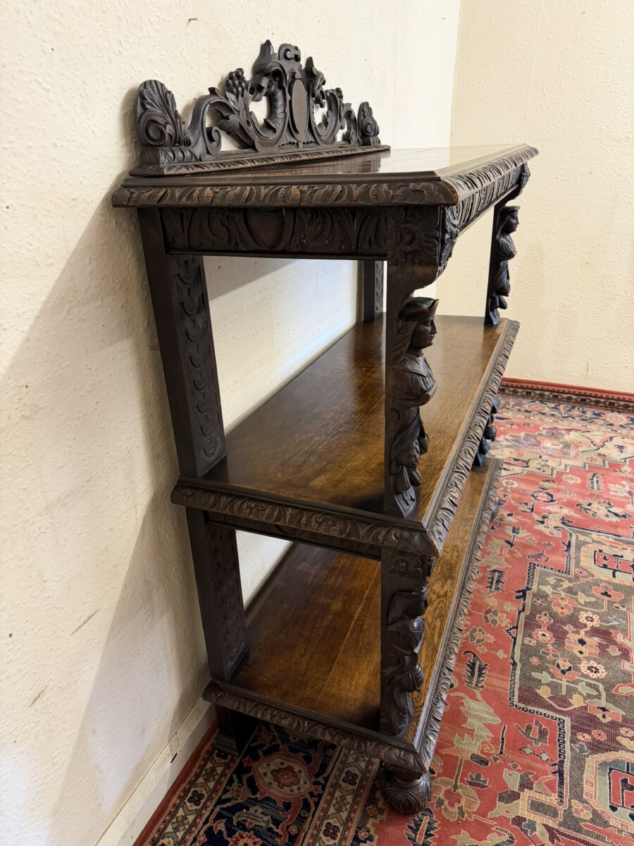 QUALITY ANTIQUE CARVED OAK THREE TIER SERVER BUFFET CIRCA 1890 - Image 9