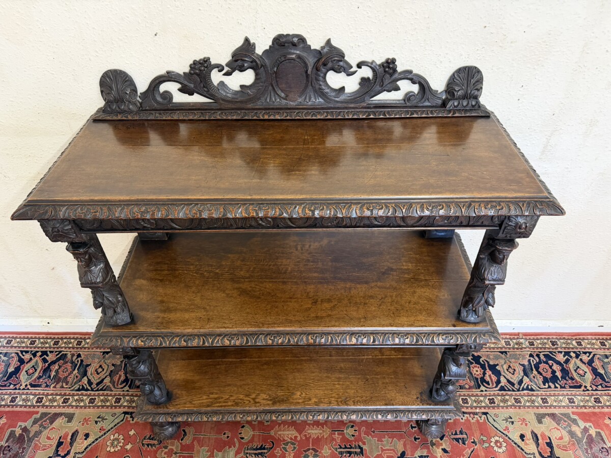 QUALITY ANTIQUE CARVED OAK THREE TIER SERVER BUFFET CIRCA 1890 - Image 10