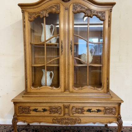 ANTIQUE FRENCH CARVED OAK GLAZED CABINET CIRCA 1930