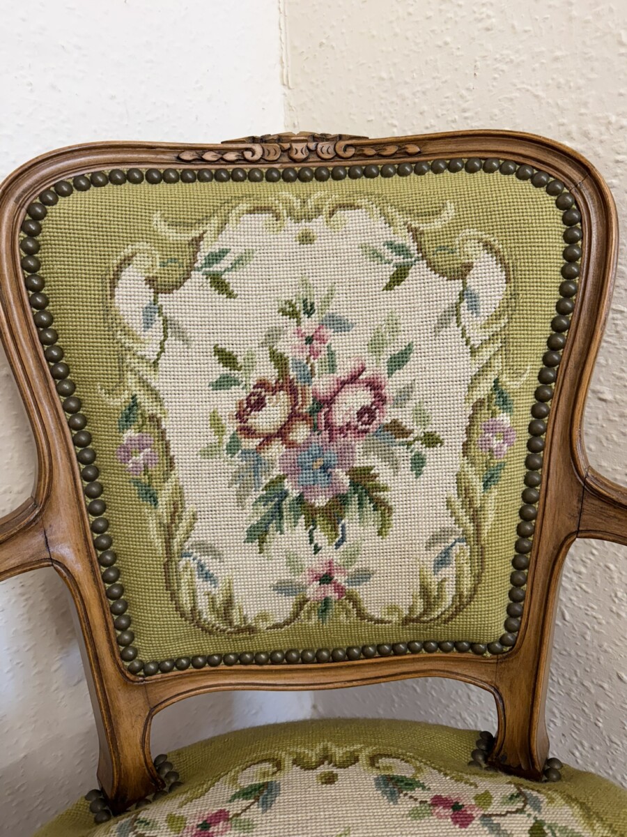 ELEGANT FRENCH CARVED WALNUT NEEDLEPOINT ARMCHAIR CIRCA 1930 - Image 7