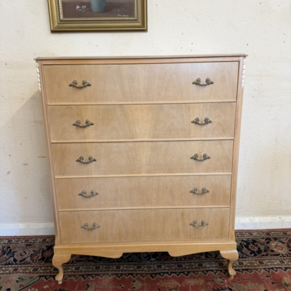 BLEACHED WALNUT CHEST OF FIVE DRAWERS CIRCA 1940