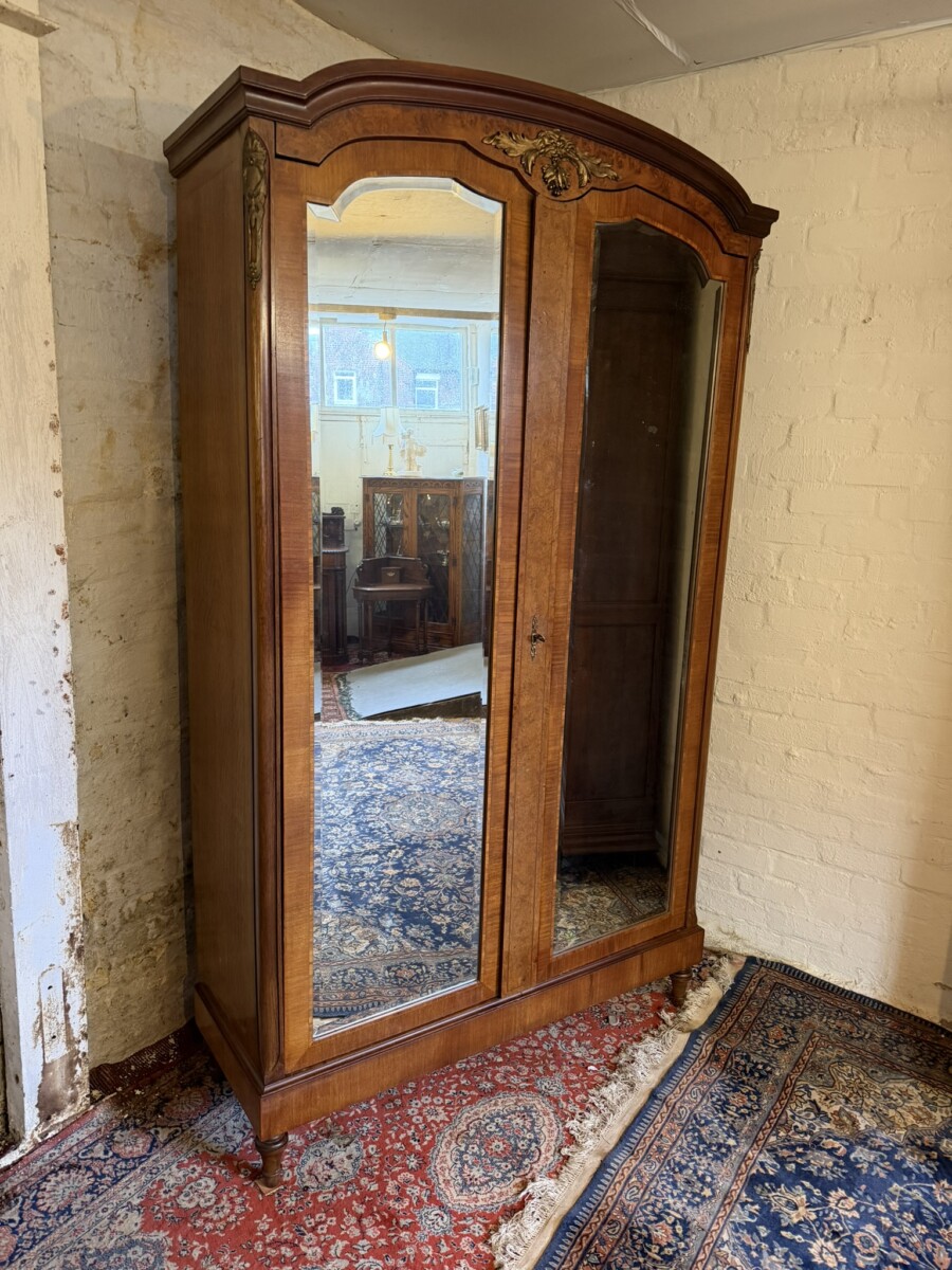 ANTIQUE FRENCH BURR WALNUT LOUIS XV MIRROR DOOR ARMOIRE CIRCA 1900 - Image 2