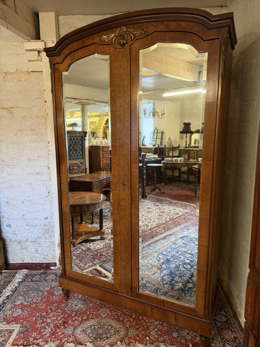 ANTIQUE FRENCH BURR WALNUT LOUIS XV MIRROR DOOR ARMOIRE CIRCA 1900 - Image 4