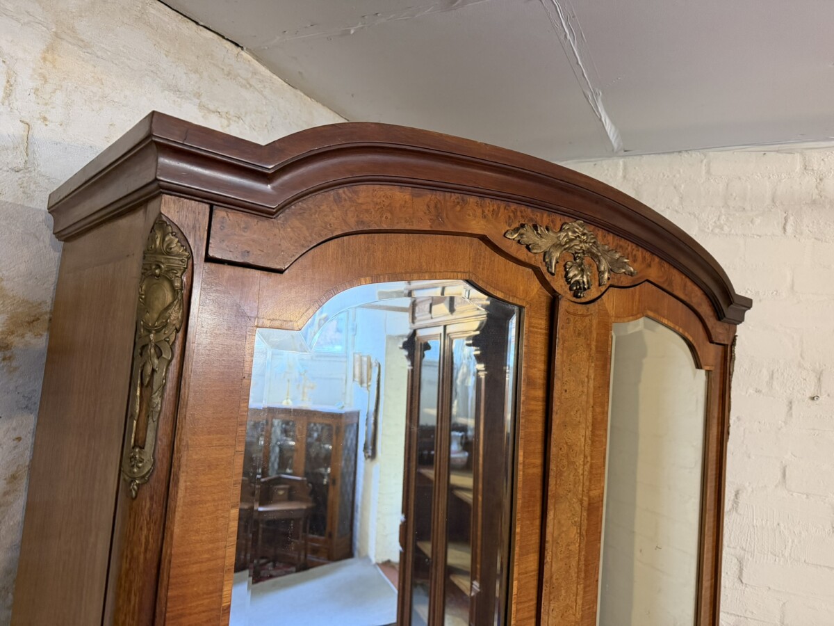 ANTIQUE FRENCH BURR WALNUT LOUIS XV MIRROR DOOR ARMOIRE CIRCA 1900 - Image 7