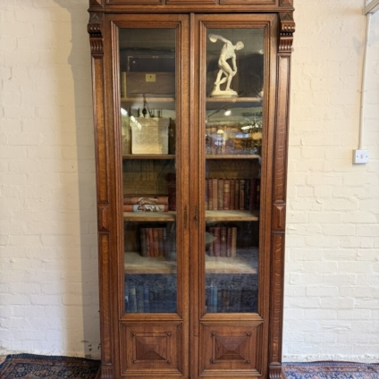 TALL FRENCH ANTIQUE CARVED OAK GLAZED BOOKCASE/CABINET CIRCA 1890