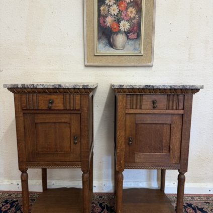 PAIR OF FRENCH ART DECO MARBLE TOP BEDSIDE CABINETS/CUPBOARDS CIRCA 1920