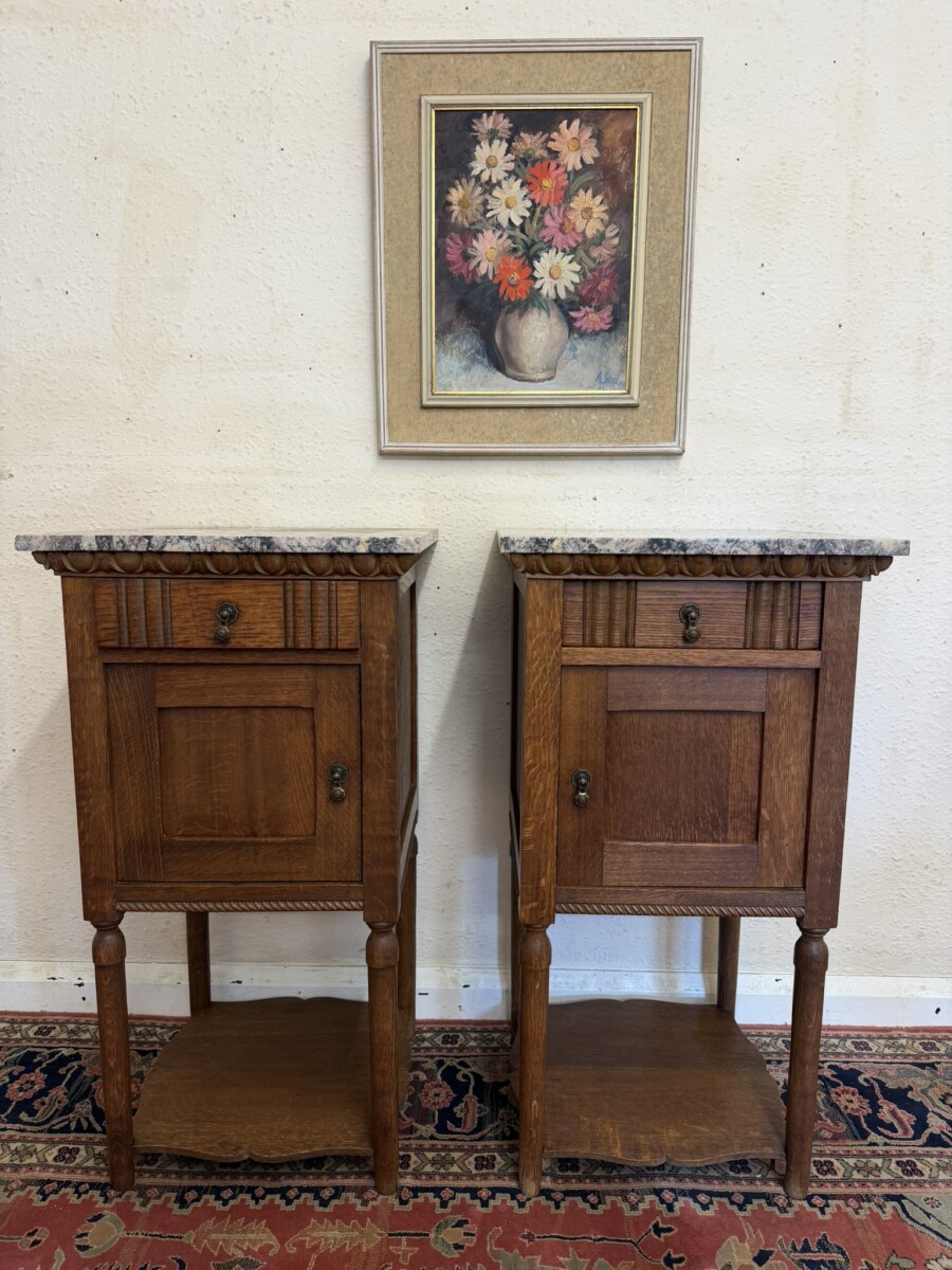 PAIR OF FRENCH ART DECO MARBLE TOP BEDSIDE CABINETS/CUPBOARDS CIRCA 1920