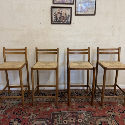 MID CENTURY MODERN SET OF FOUR TEAK STOOLS CIRCA 1960