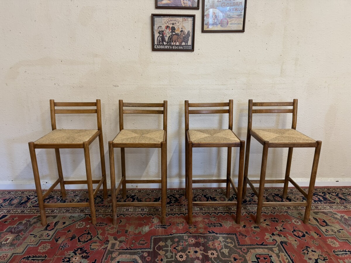 MID CENTURY MODERN SET OF FOUR TEAK STOOLS CIRCA 1960