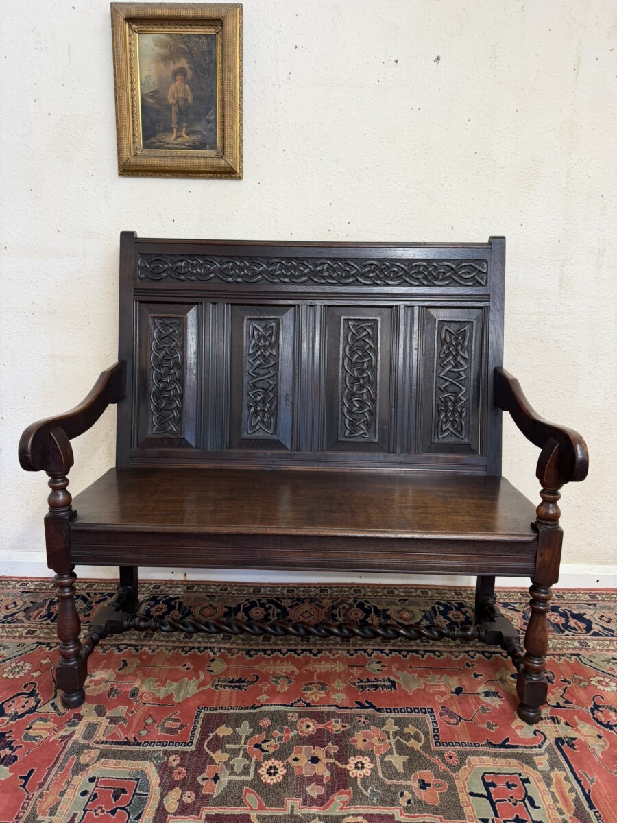 QUALITY ANTIQUE CARVED OAK SETTLE/BENCH/SEAT CIRCA 1900