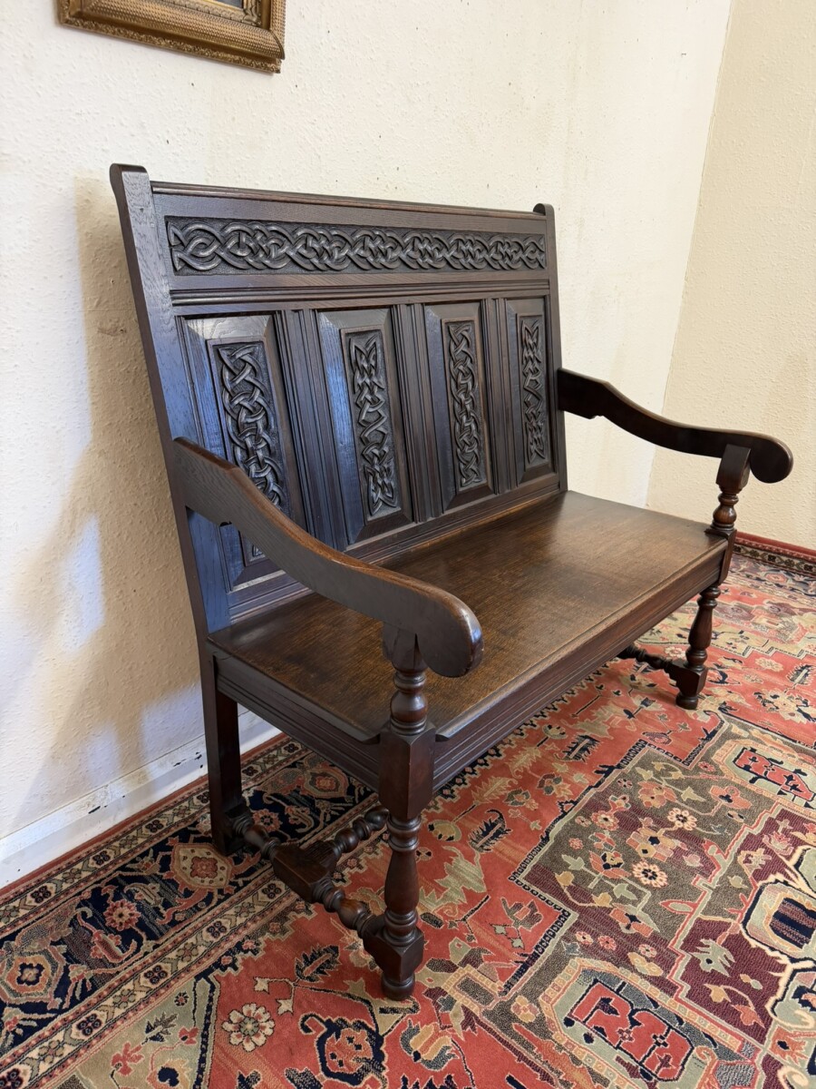 QUALITY ANTIQUE CARVED OAK SETTLE/BENCH/SEAT CIRCA 1900 - Image 3