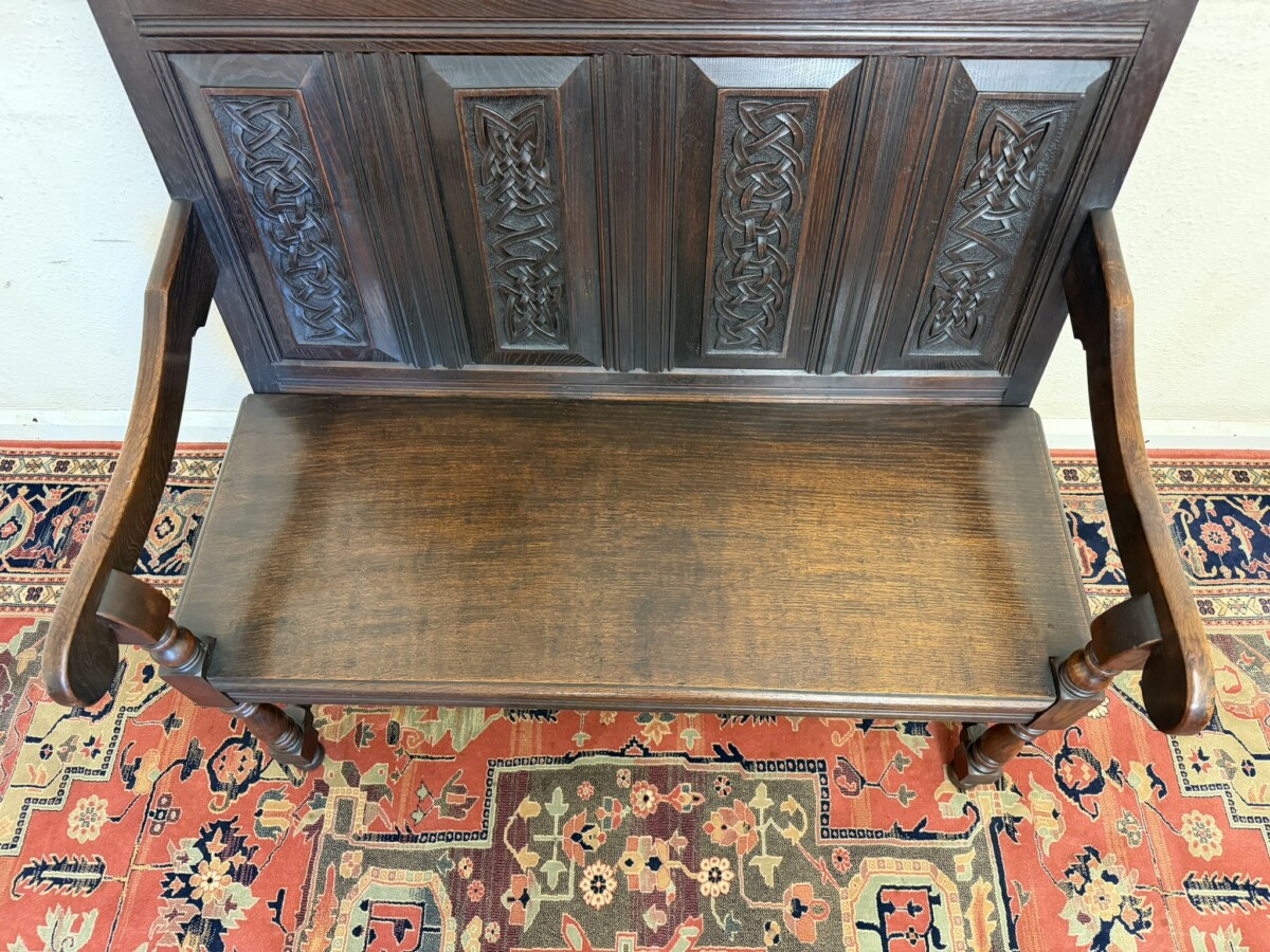 QUALITY ANTIQUE CARVED OAK SETTLE/BENCH/SEAT CIRCA 1900 - Image 8