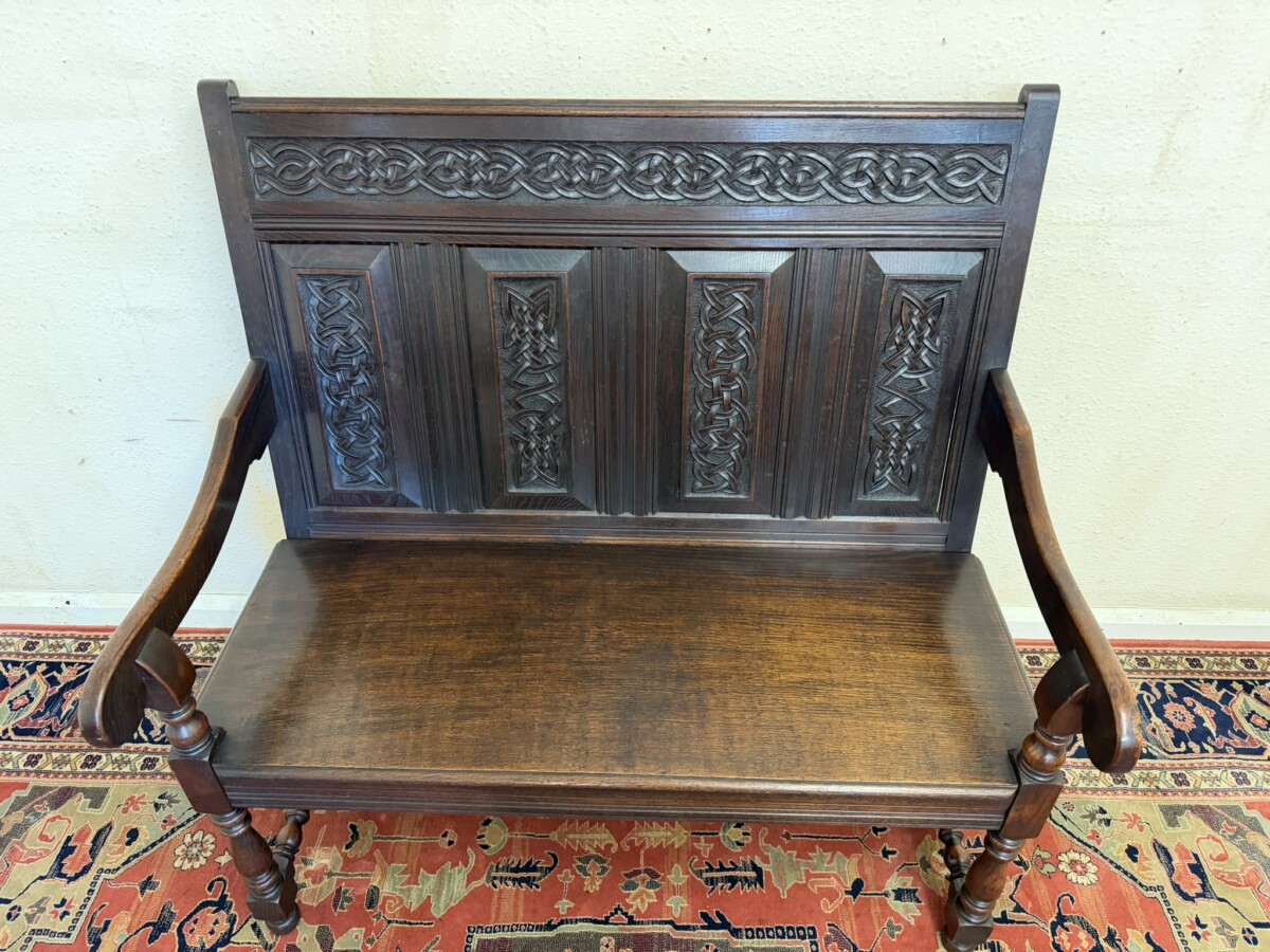 QUALITY ANTIQUE CARVED OAK SETTLE/BENCH/SEAT CIRCA 1900 - Image 9