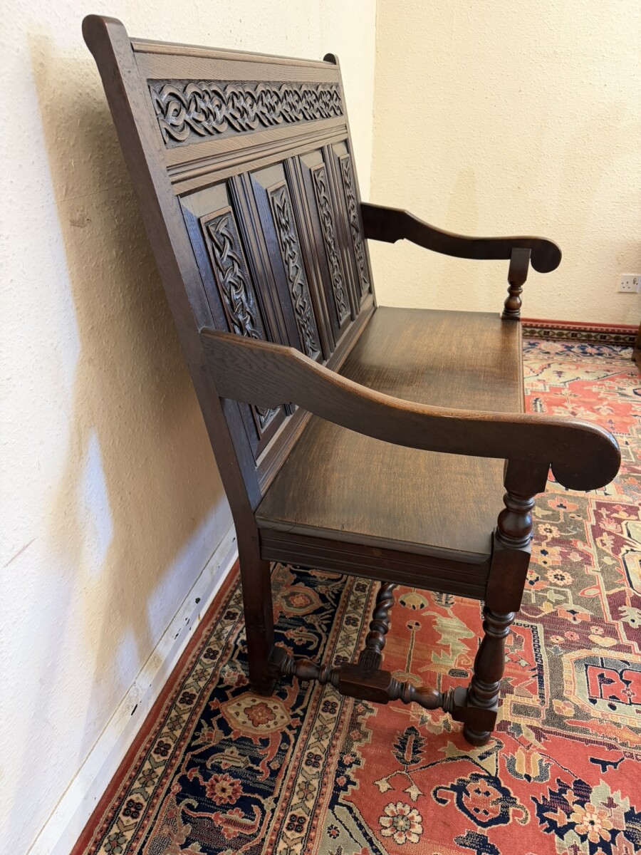 QUALITY ANTIQUE CARVED OAK SETTLE/BENCH/SEAT CIRCA 1900 - Image 12