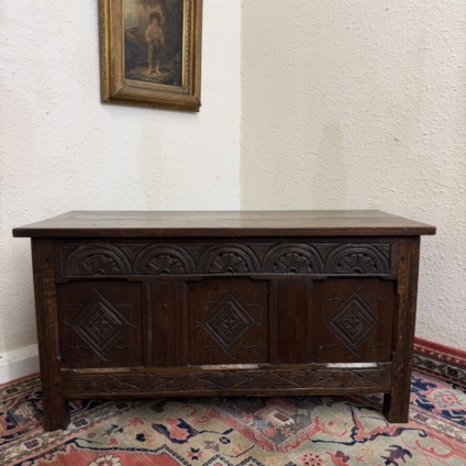 QUALITY ANTIQUE CARVED OAK BLANKET BOX/STORAGE CHEST CIRCA 1900