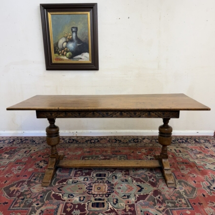 QUALITY ANTIQUE CARVED OAK REFRECTORY TABLE CIRCA 1920